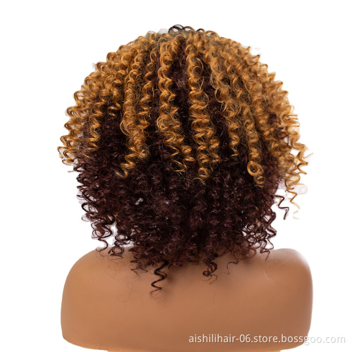 Wholesale Short Synthetic Kinky Curly Ombre Golden Blone To Brownish Red Hair Wigs With Headband For Women